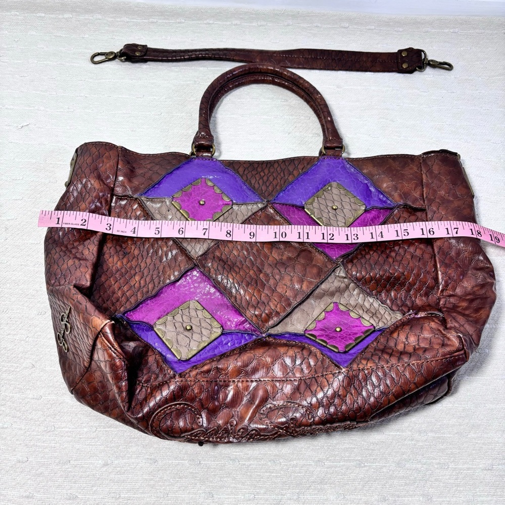 Jessica Simpson Vintage‎  Leather Brown & Purple Bag, Shoulder Bag - Picture 12 of 16